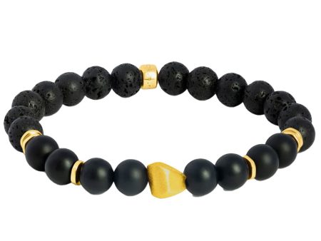 Black Onyx and Gold Plated Nugget Beaded Bracelet For Discount