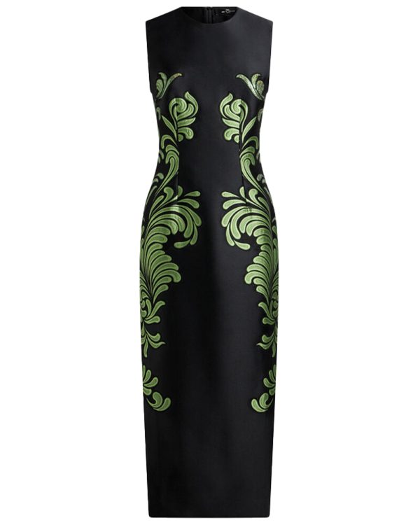 Black Jacquard Sleeveless Midi Dress For Cheap