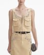 Beige Embellished Denim Cargo Top Supply