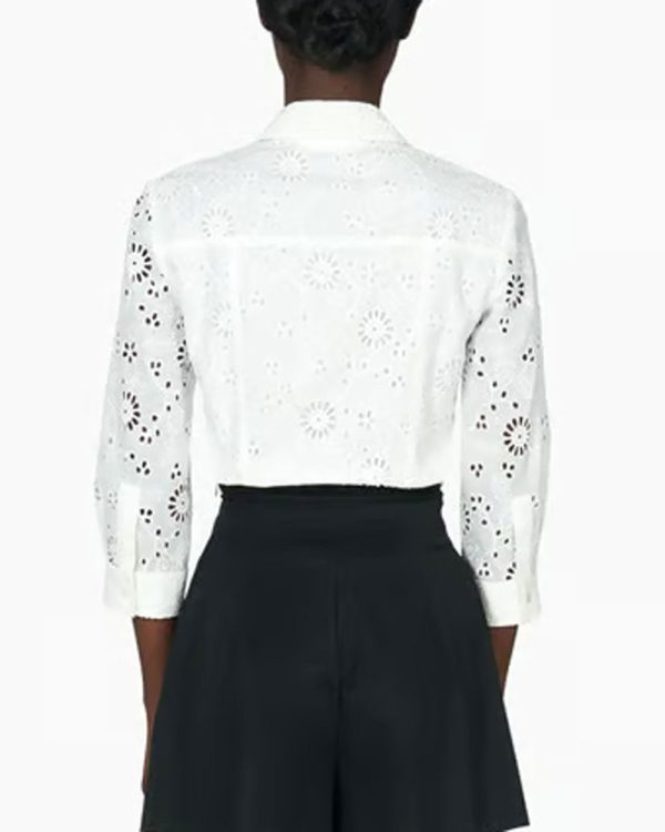 White Eyelet Three Quarter Sleeve Icon Blouse Sale