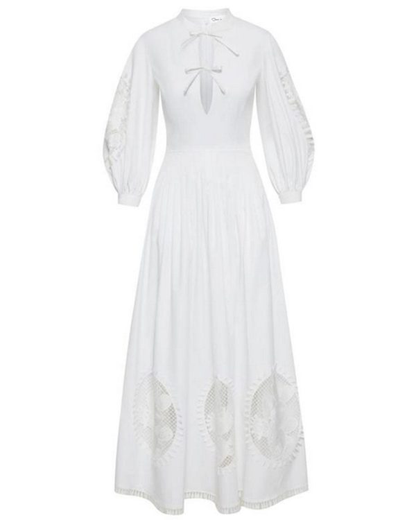 White Cactus Eyelet Balloon Sleeve Dress on Sale