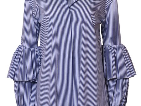 Blue and White Stripe Ila Button Down Blouse Supply