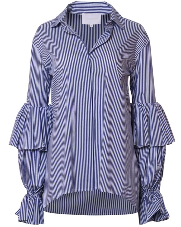 Blue and White Stripe Ila Button Down Blouse Supply