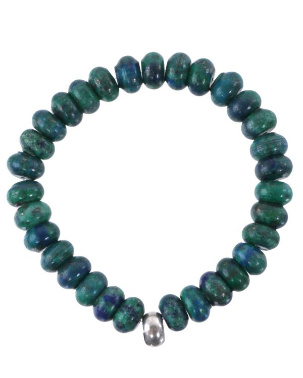 Azurite Rondelle and Pewter Beaded Bracelet Fashion