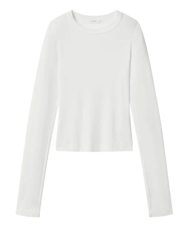 White Ari Cotton Rib Long Sleeve Tee on Sale