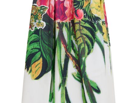 Acid Green Mystical Bloom Print Balloon Midi Skirt on Sale