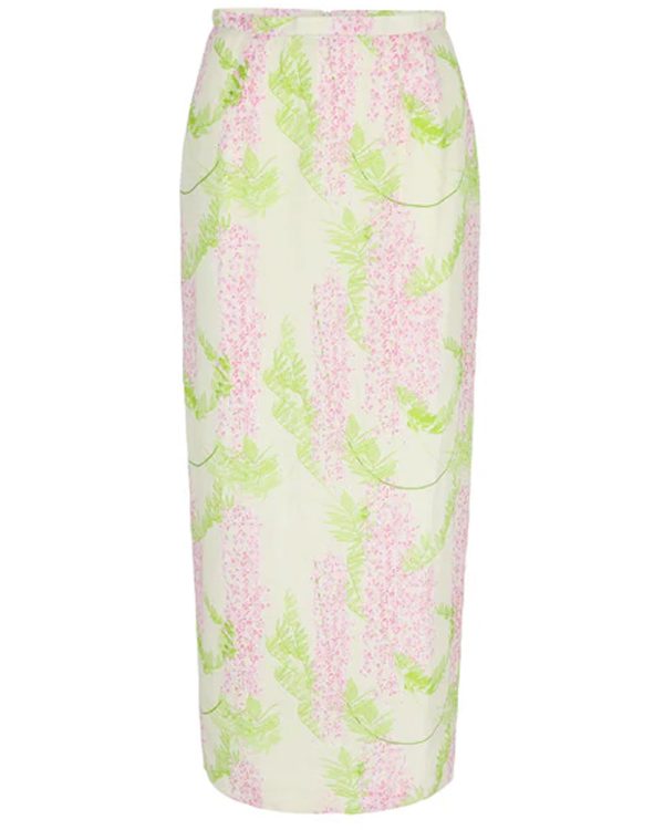 Beige and Pink Wisteria Print Norma Skirt Supply