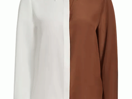 Willa Color Block Placket Top in Vanilla and Camel For Discount