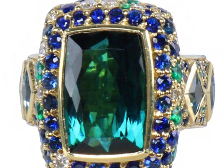 Blue Sapphire and Emerald Cocktail Ring Online Hot Sale