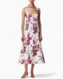 White Floral Print Sleeveless Button Front Midi Dress Fashion