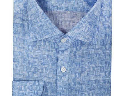 Blue and White Geometric Dress Shirt Sale