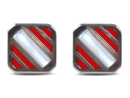 Antique Sterling Silver and Red Enamel Stripe Cufflinks Sale