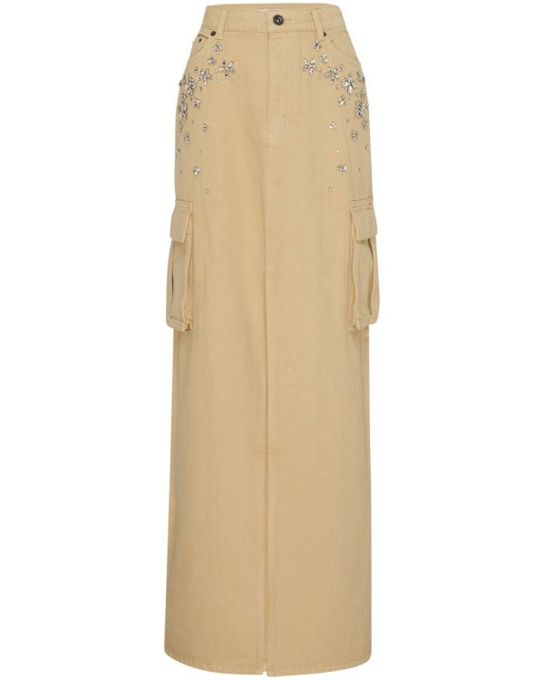 Beige Embellished Cargo Maxi Skirt For Cheap