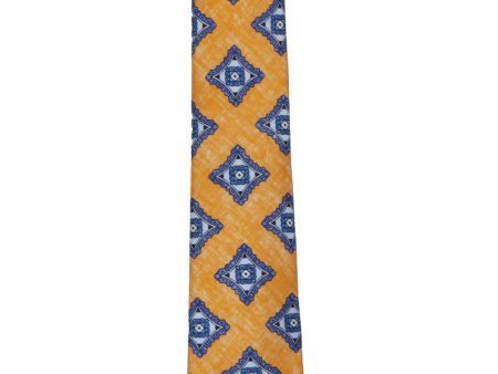 Blue and Yellow Medallion Printed Tie Sale