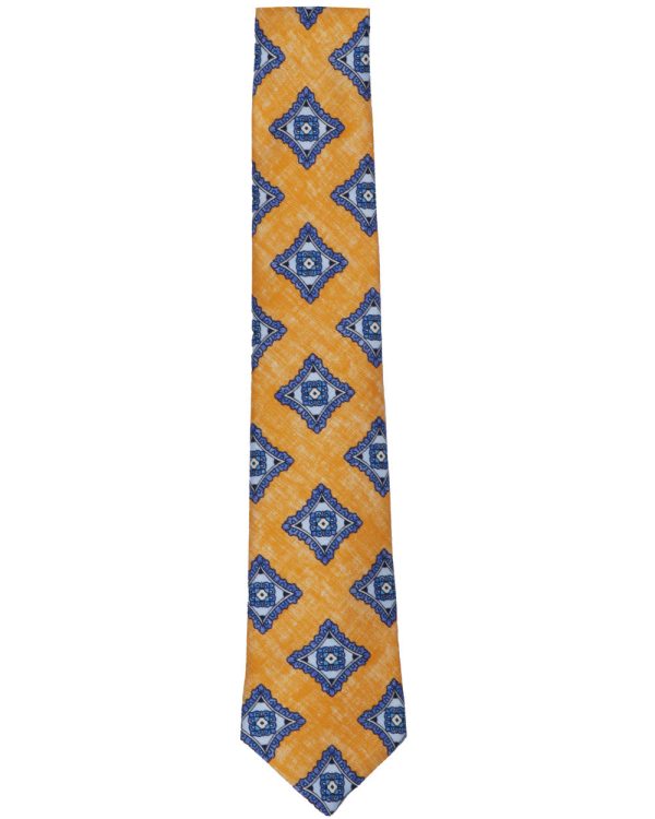 Blue and Yellow Medallion Printed Tie Sale