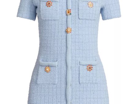 Blue Knit Button Mini Dress Discount