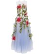 Blue and Pink Hibiscus Embellished Organza Gown Online