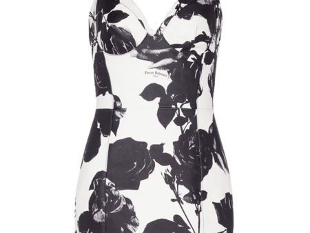 Blanc and Noir Roses Print Leather Mini Dress For Discount