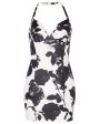 Blanc and Noir Roses Print Leather Mini Dress For Discount