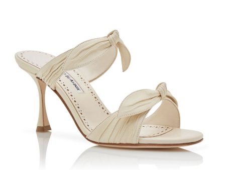 Lollo Leather Bow Mule in Light Cream Online Sale