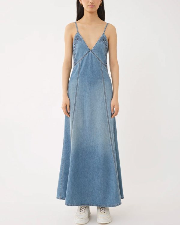 V Neck Denim Dress in Foggy Blue Fashion