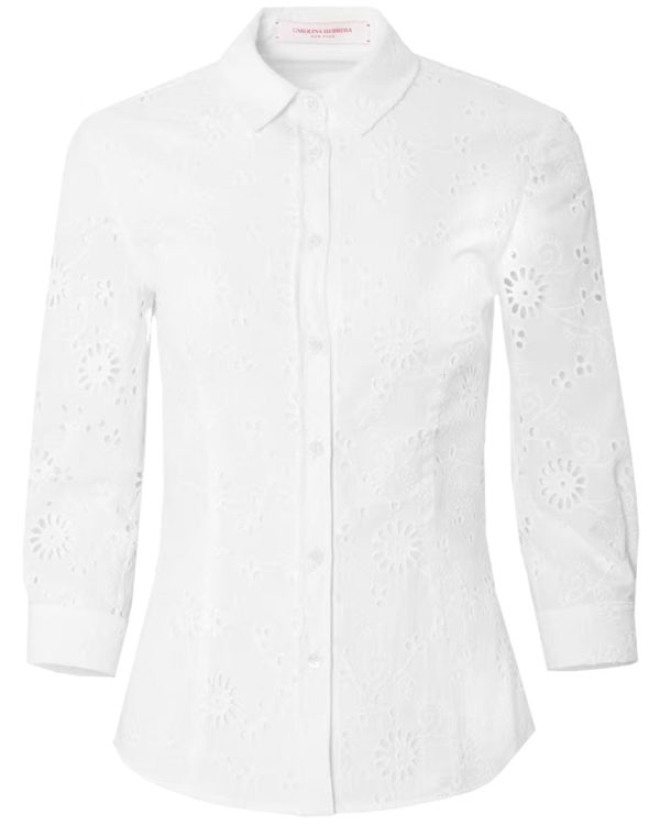 White Eyelet Three Quarter Sleeve Icon Blouse Sale