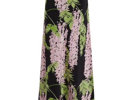 Black and Pink Wisteria Print Emily Maxi Skirt Sale