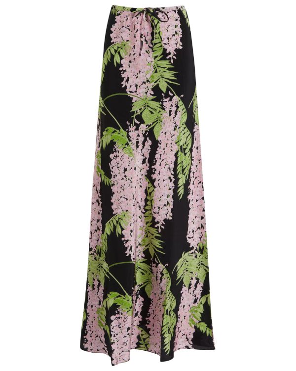 Black and Pink Wisteria Print Emily Maxi Skirt Sale