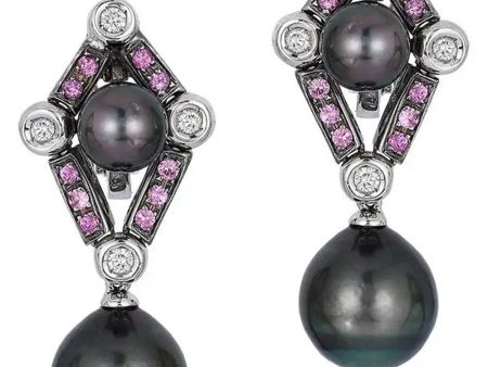 Tahitian Pearl and Pink Sapphire Drop Earrings Supply