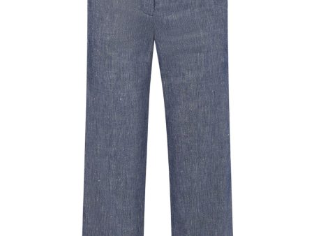 Blue Melange Linen Aubrie Pant Hot on Sale