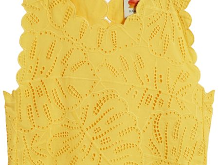 Yellow Monstera Eyelet Crop Top Cheap