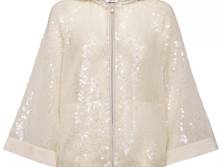 Warm White Sequin Paillette Hooded Jacket Online now