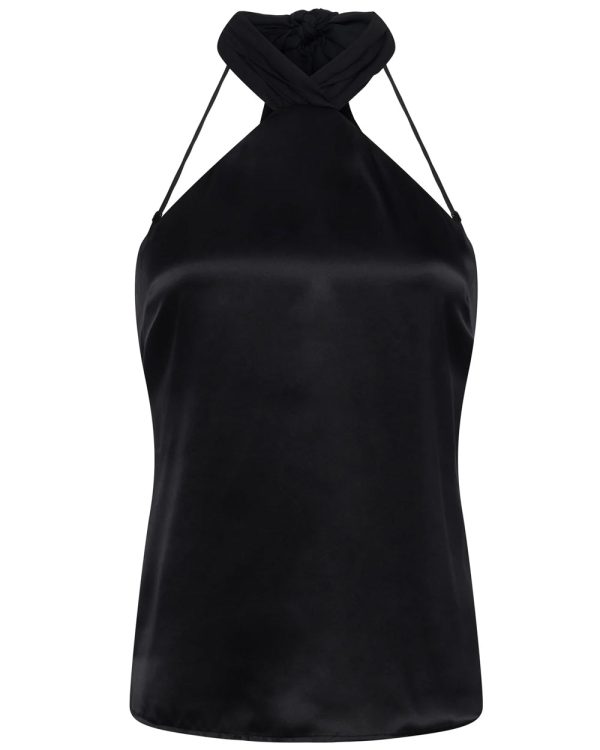 Black Rivera Drape Halter Top Online now