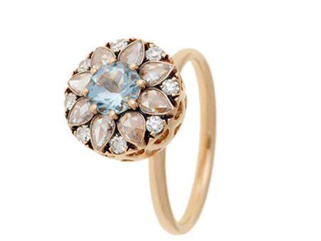 Aquamarine and Diamond Reircut Rosace Ring Online Hot Sale