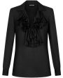 Black Ruffle Placket Silk Blouse For Discount