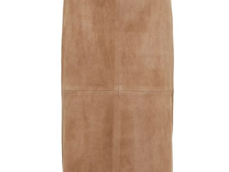 Tan Suede Split Front Midi Skirt Online Sale