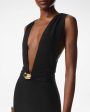 Black Jersey Sable Deep V Evening Dress For Discount