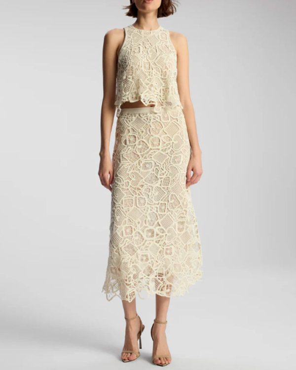 Warm White Shay Lace Midi Skirt Sale