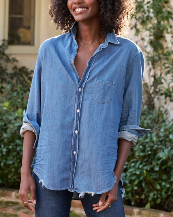 Vintage Stonewash Indigo Denim Eileen Button Up Shirt Hot on Sale