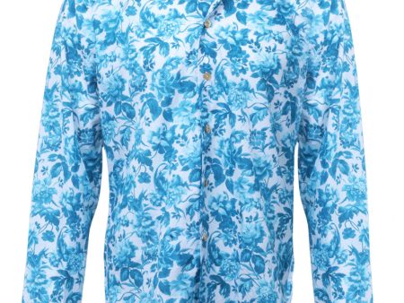 Turquoise Floral Print Sportshirt For Cheap