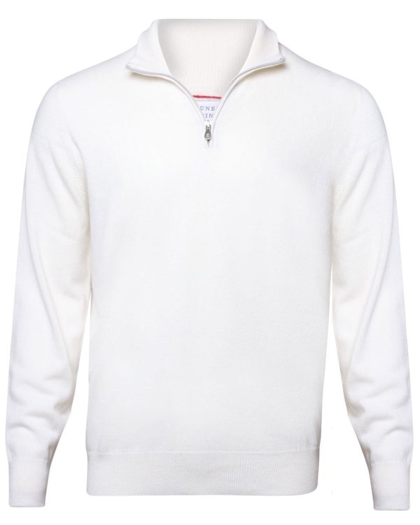 White Cashmere Quarter Zip Sweater For Sale