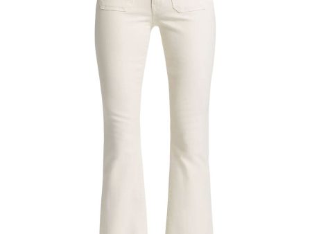 Beverly Skinny Flared Patch Pocket Jeans in Ecru Hot on Sale