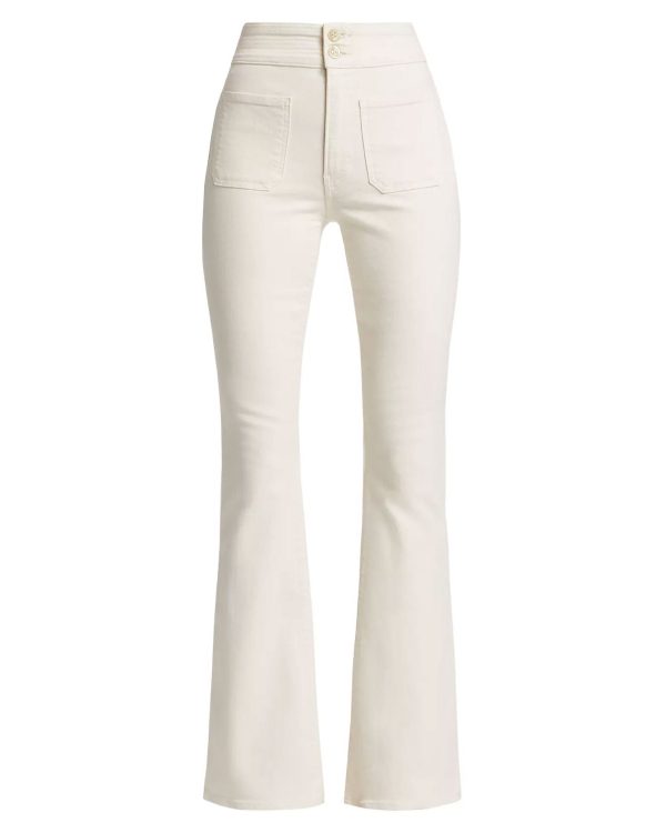 Beverly Skinny Flared Patch Pocket Jeans in Ecru Hot on Sale