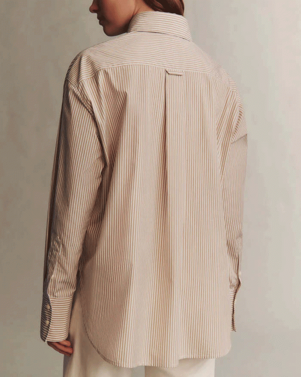 Big Joe White and Khaki Striped Shirt Fashion