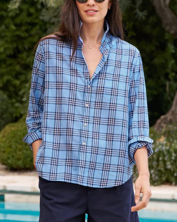 Blue and Navy Plaid Eileen Button Up Shirt For Discount