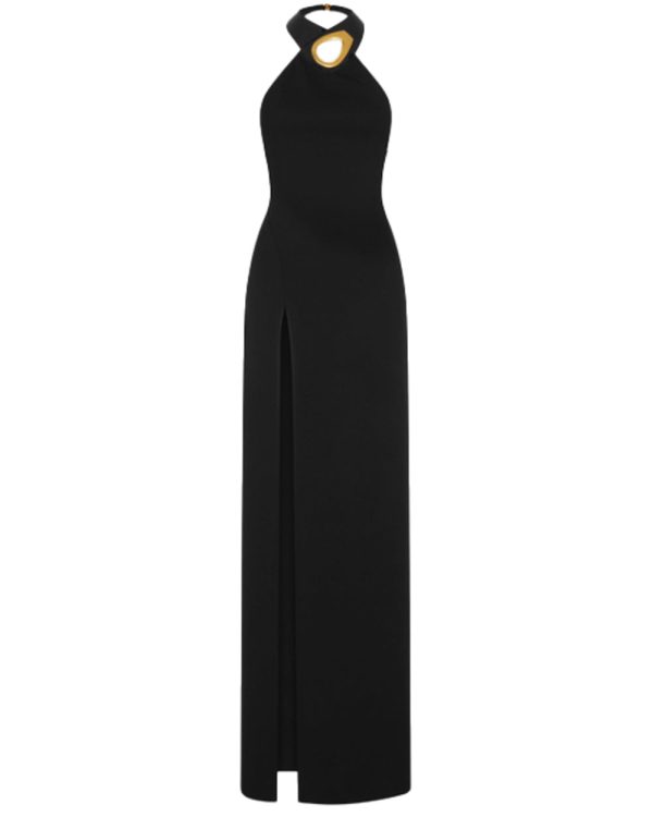 Black Sable Halter Neck Evening Dress For Cheap