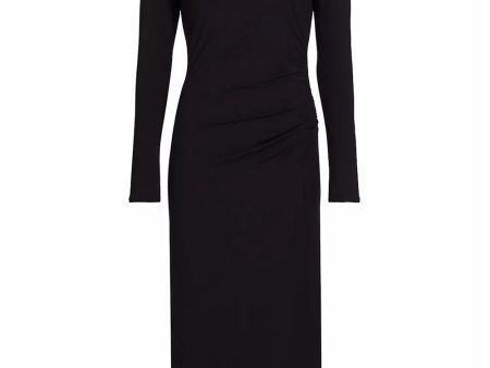 Black Ruched Turtleneck Dress For Sale