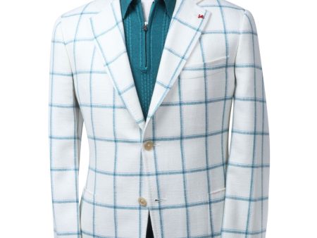 White and Light Blue Windowpane Sportcoat Cheap