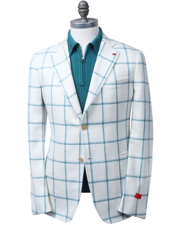 White and Light Blue Windowpane Sportcoat Cheap