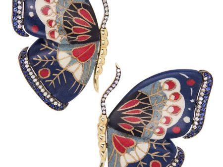 Blue Sapphire and Marquetry Butterfly Earrings For Cheap